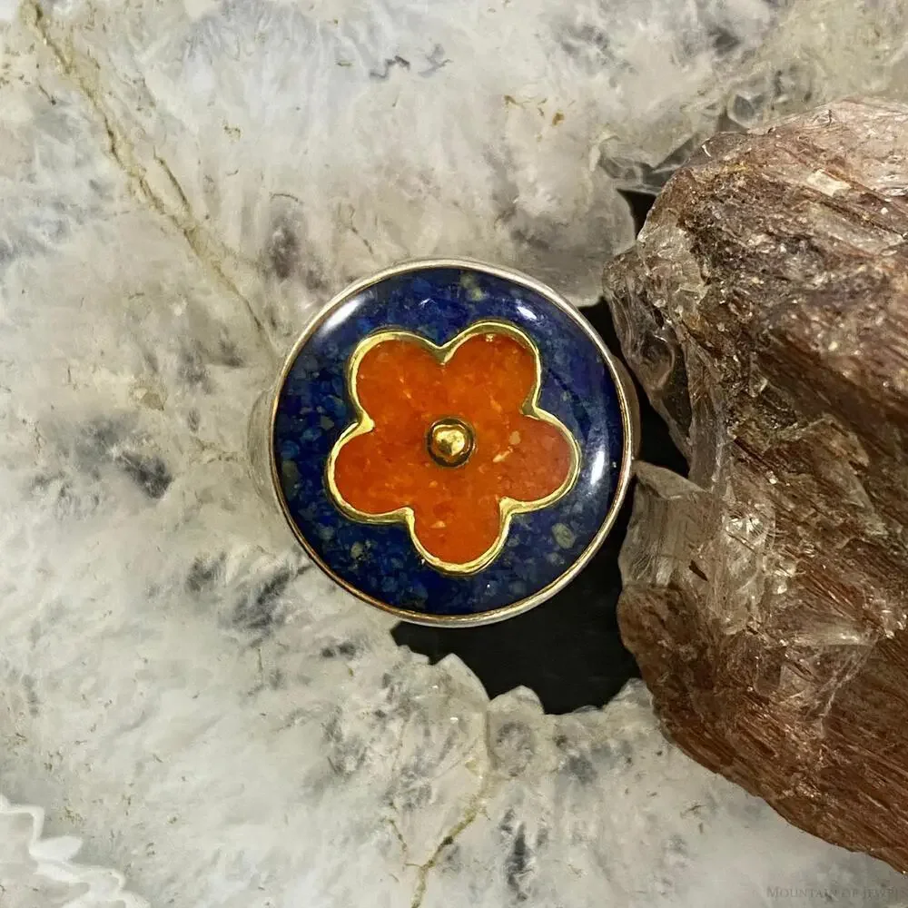 Carolyn Pollack Sterling Silver Multistone Flower Chip Inlay Ring For Women
